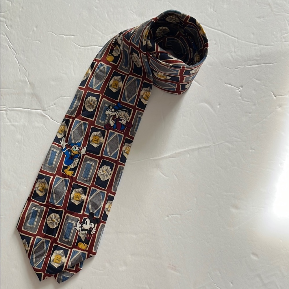 Vintage Mickey Mouse, Donald Duck and Goofy Silk Patterned Tie - Multicolor